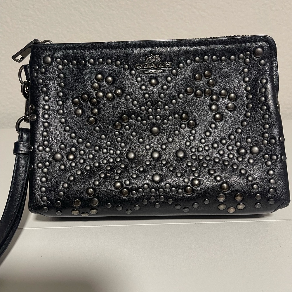 Coach Black Leather Studded Pouch - Picture 5 of 8